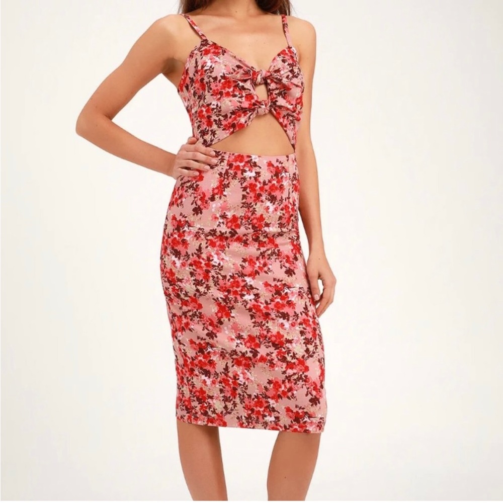 Lulus - wayf pink floral midi dress